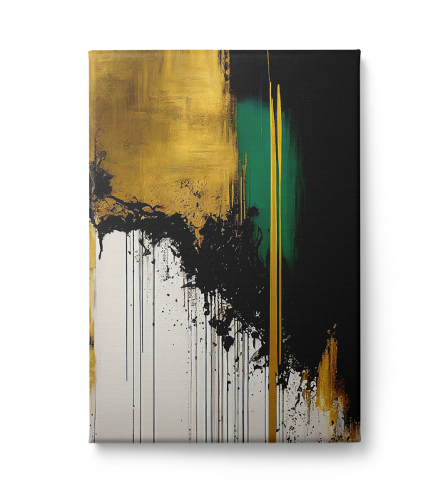 Tablou canvas, abstract, modern, nuante de negru, galben si verde, pentru bucatarie [2]