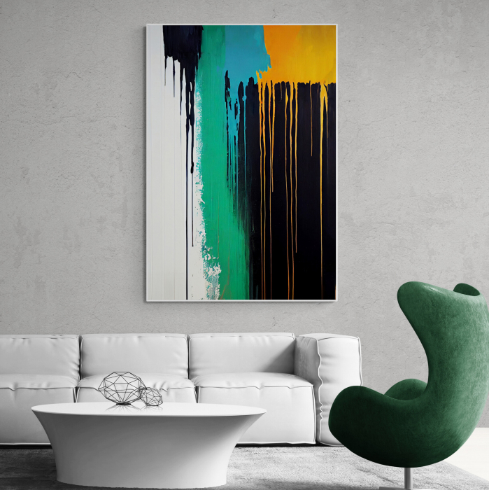 Tablou canvas abstract negru, galben și verde – decor modern pentru living [1]