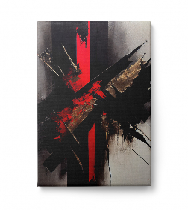 Tablou canvas abstract negru, roșu și gri – decor expresiv pentru living modern [2]