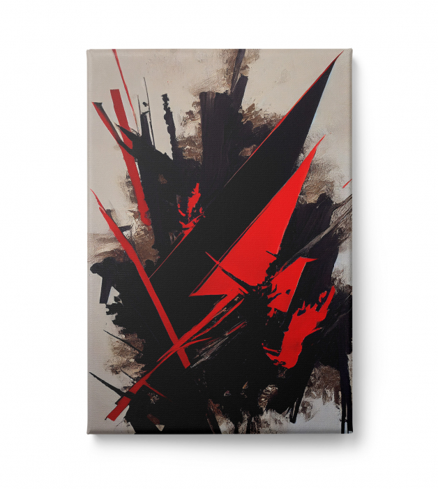 Tablou canvas abstract roșu și negru – decor expresiv pentru hol modern [2]