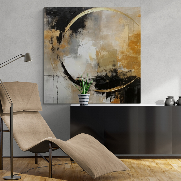 Tablou canvas, abstract, modern, nuante de negru si crem pentru living, birou [1]