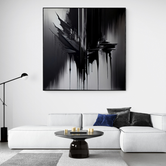 Tablou abstract canvas cu negru și gri – Dramă monocromă pentru decoruri moderne [1]