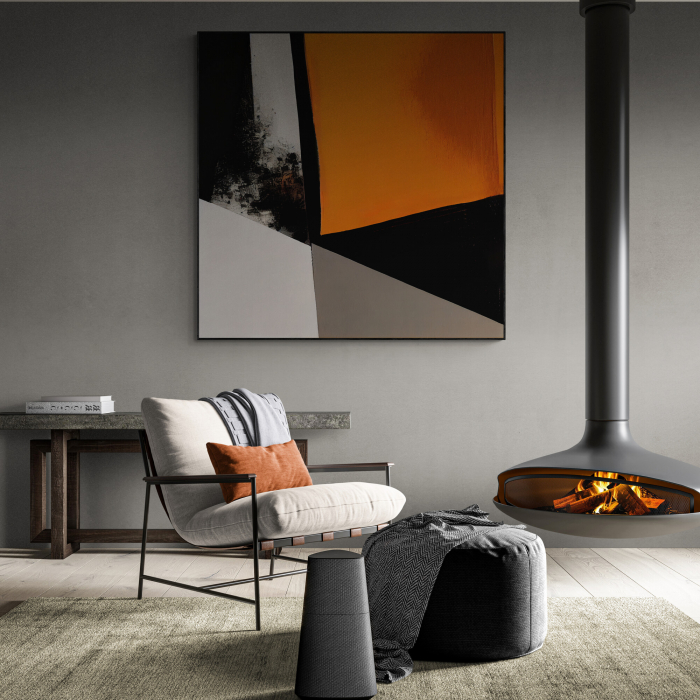 Tablou abstract geometric cu portocaliu și negru [1]