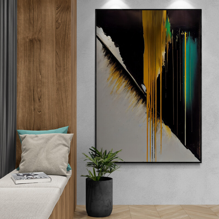 Tablou canvas abstract negru și galben – decor puternic și elegant pentru living modern [1]