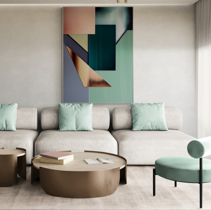 Tablou canvas abstract roz și verde mentă – decor modern pentru living [1]