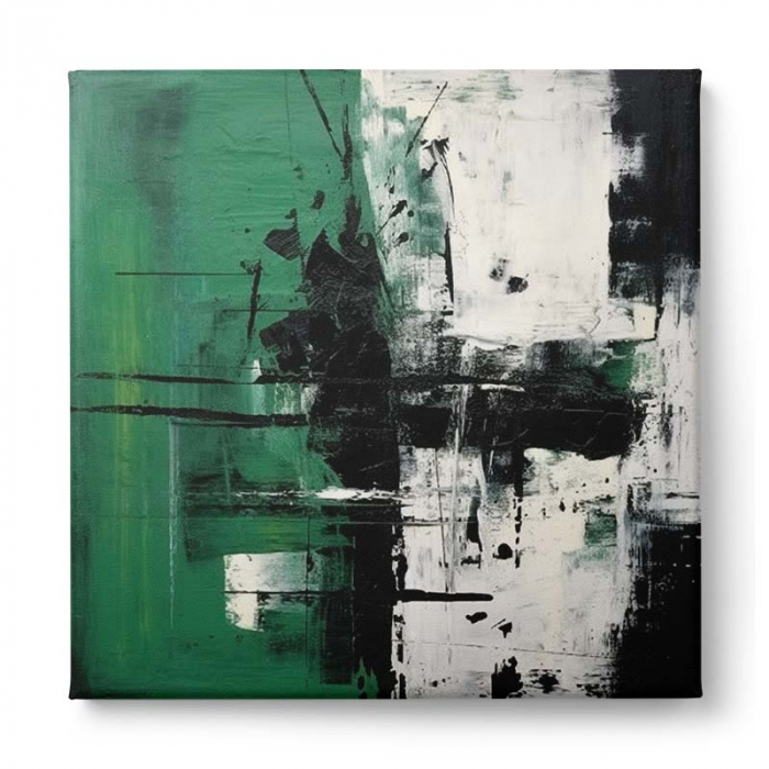 Tablou abstract modern verde, alb și negru [2]