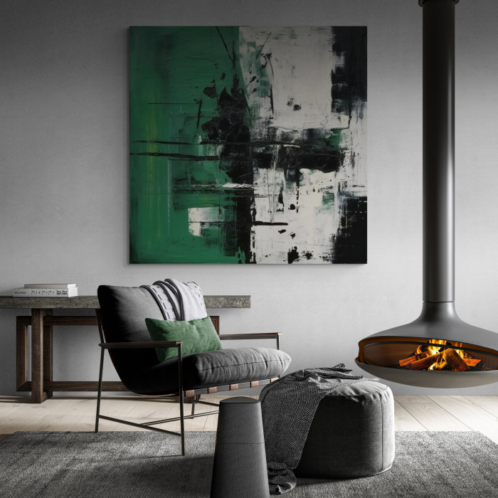 Tablou abstract modern verde, alb și negru [1]