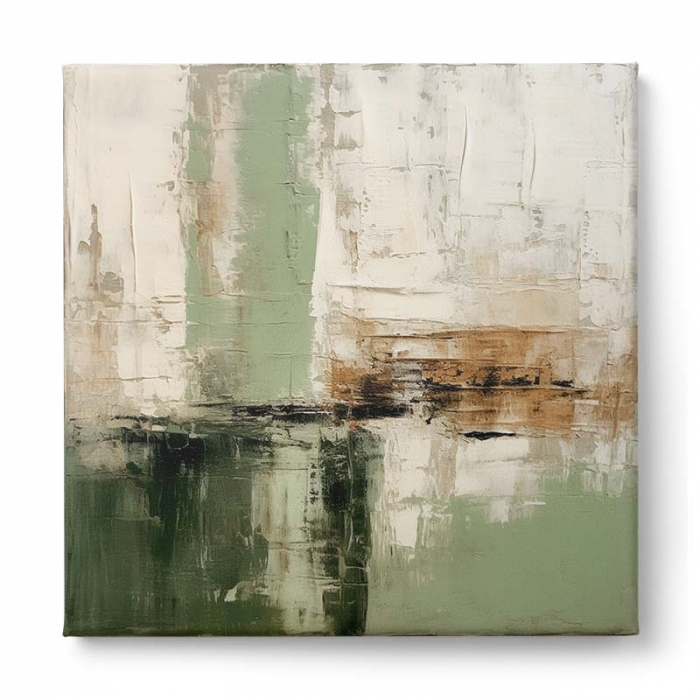Tablou abstract modern verde deschis și crem [2]