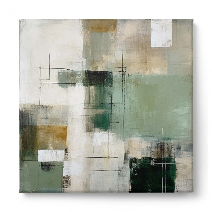Tablou abstract modern verde deschis și crem [2]