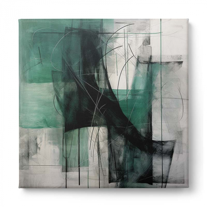 Tablou abstract modern verde, gri și negru – echilibru grafic pentru living, birou sau bucătărie urbană [2]