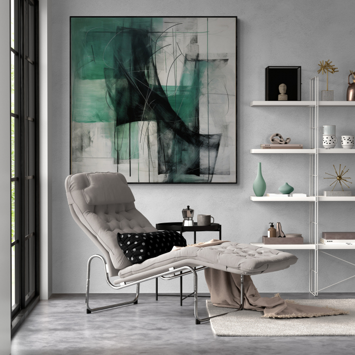 Tablou abstract modern verde, gri și negru – echilibru grafic pentru living, birou sau bucătărie urbană [1]