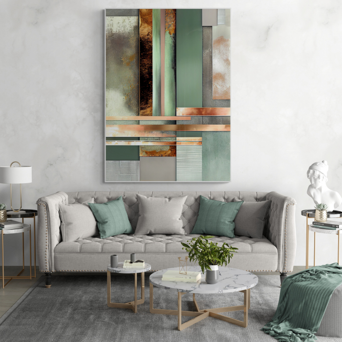Tablou canvas, abstract, modern, nuante de verde menta colorat, pentru living [1]