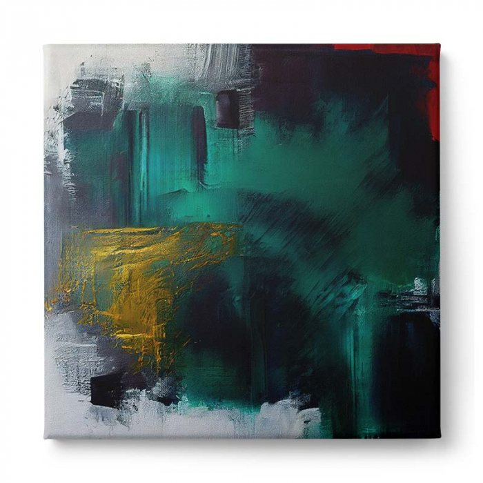 Tablou canvas abstract verde smarald și galben – Artă modernă pentru livinguri vibrante [2]