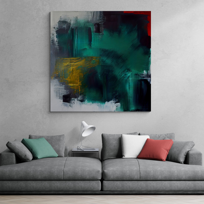 Tablou canvas abstract verde smarald și galben – Artă modernă pentru livinguri vibrante [1]