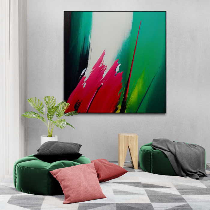 Tablou canvas, abstract, modern, nuante de verde, rosu, pentru dormitor, living [1]