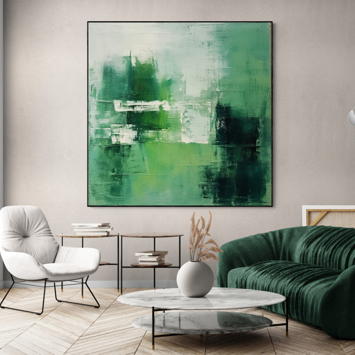Tablou canvas, abstract, modern, nuante de verde si alb pentru living [1]