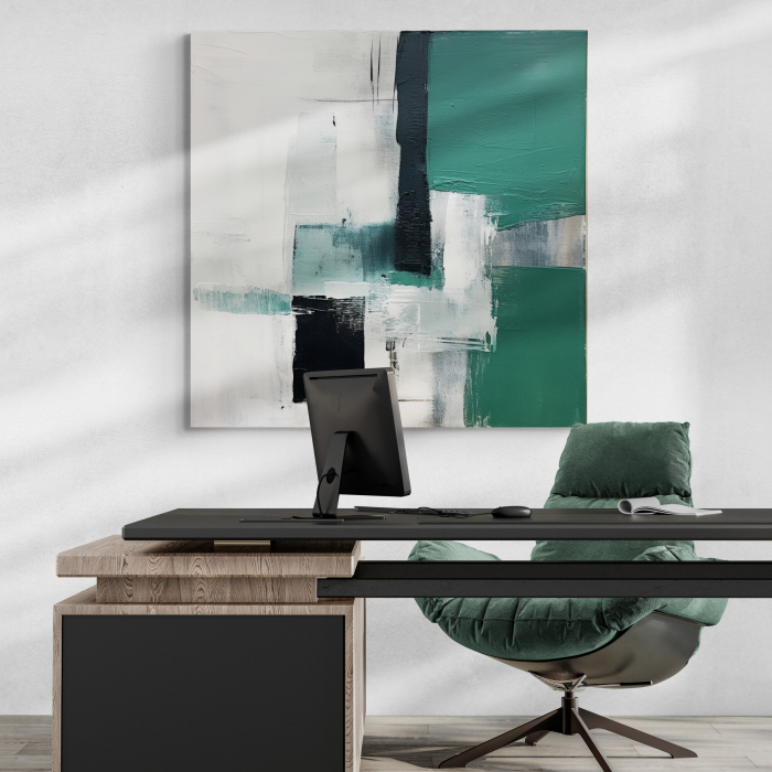 Tablou abstract modern verde, alb și negru [1]