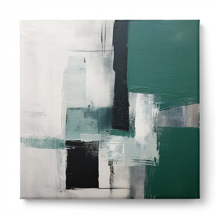 Tablou abstract modern verde, alb și negru [2]