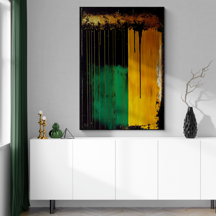 Tablou canvas abstract verde și galben – decor energic pentru birou modern [1]