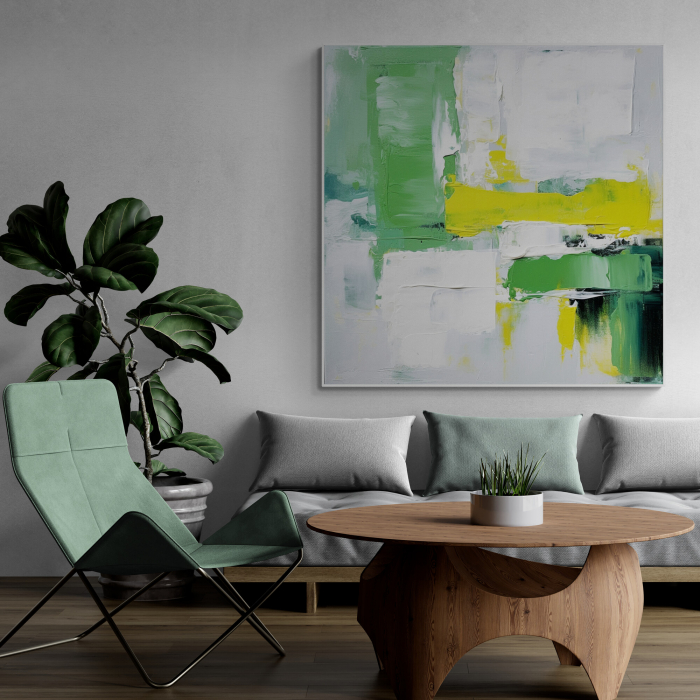 Tablou abstract modern verde și galben [1]