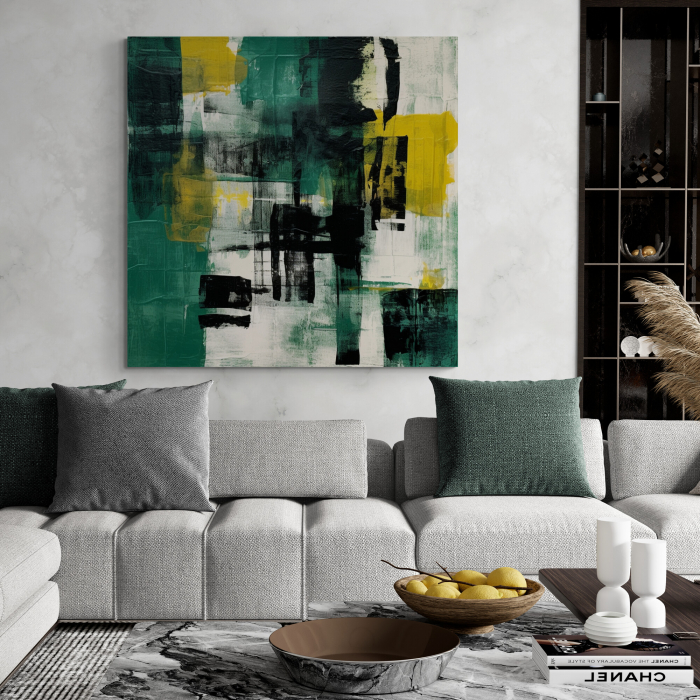 Tablou abstract modern verde și galben [1]