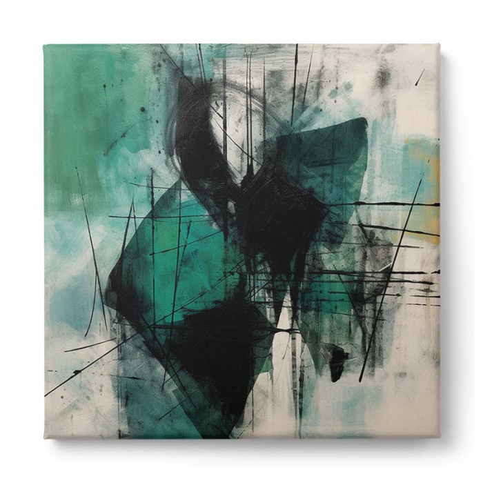 Tablou canvas, abstract, modern, nuante de verde si negru pentru living [2]