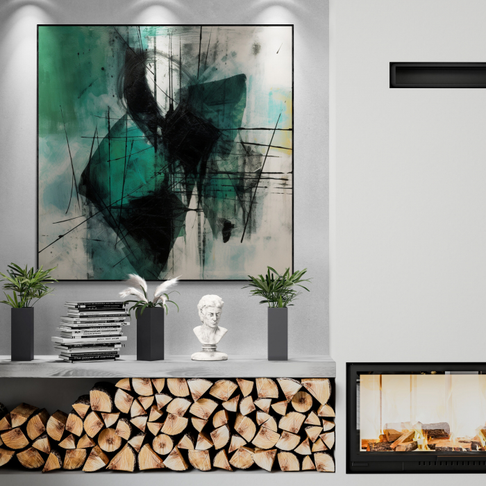 Tablou canvas, abstract, modern, nuante de verde si negru pentru living [1]