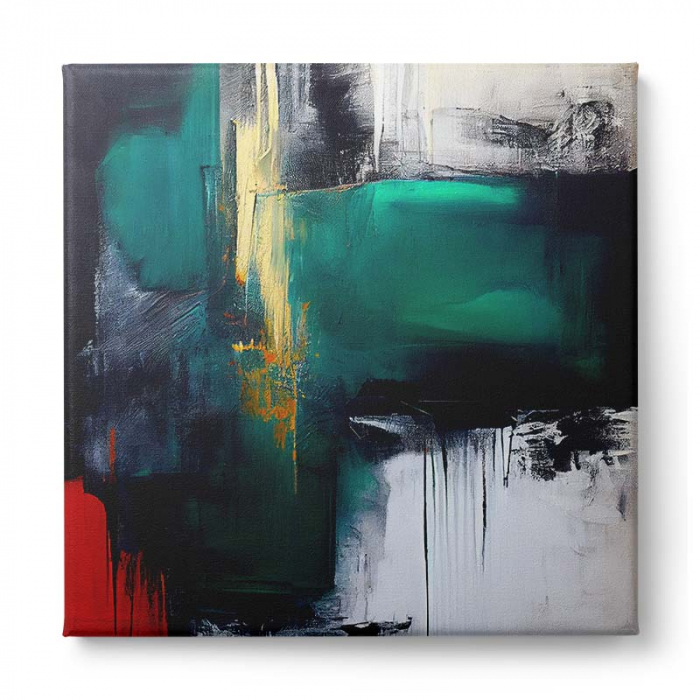 Tablou canvas abstract cu verde, negru și roșu – Artă modernă pentru hol sau living [2]