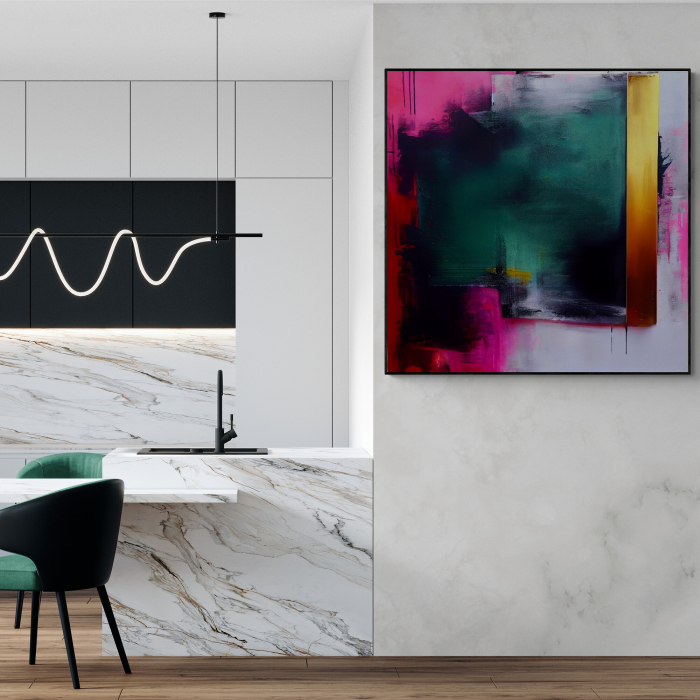 Tablou canvas abstract cu verde smarald și roz – Artă modernă vibrantă pentru decoruri expresive [1]