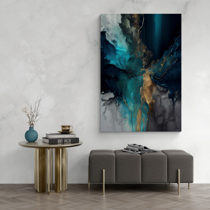 Tablou canvas, abstract, modern, nuante intense de albastru turcoaz, pentru living, dormitor [1]