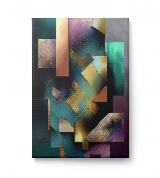 Tablou canvas, abstract, modern, nuante metalice de mov si turcoaz, pentru living [2]