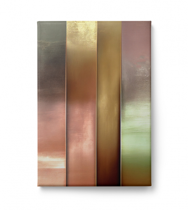 Tablou canvas, abstract, modern, nuante metalice de roz si auriu, pentru living [2]