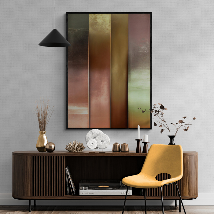 Tablou canvas, abstract, modern, nuante metalice de roz si auriu, pentru living [1]