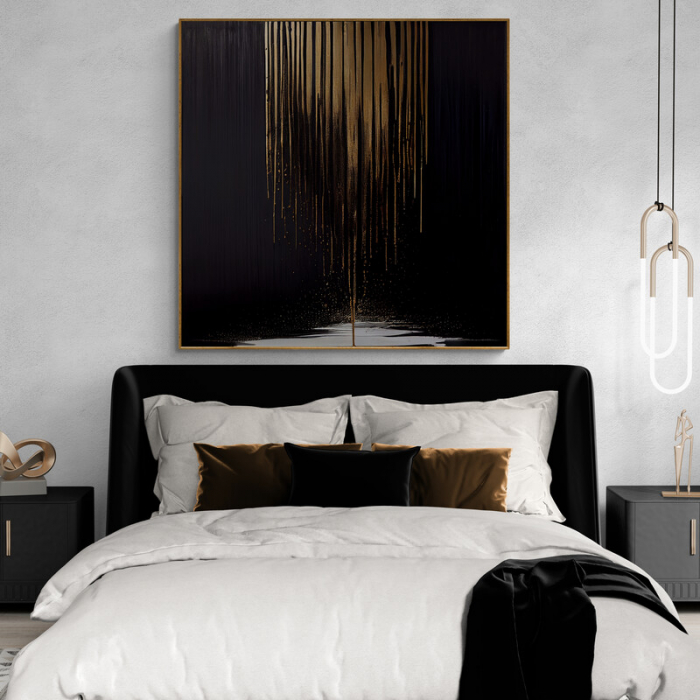 Tablou canvas, abstract, modern, nuante negru si auriu, pentru dormitor [1]