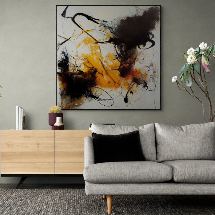 Tablou canvas, abstract, modern, nuante negru si galben, pentru living [1]