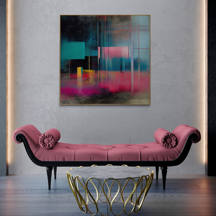 Tablou canvas, abstract, modern, nuante roz si turcoaz, pentru hol, camera copii [1]