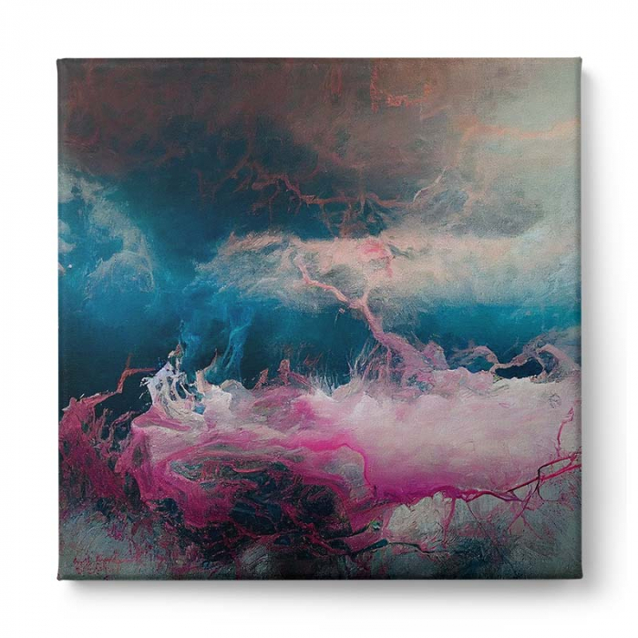 Tablou canvas, abstract, modern, nuante roz, turcoaz, pentru living [2]