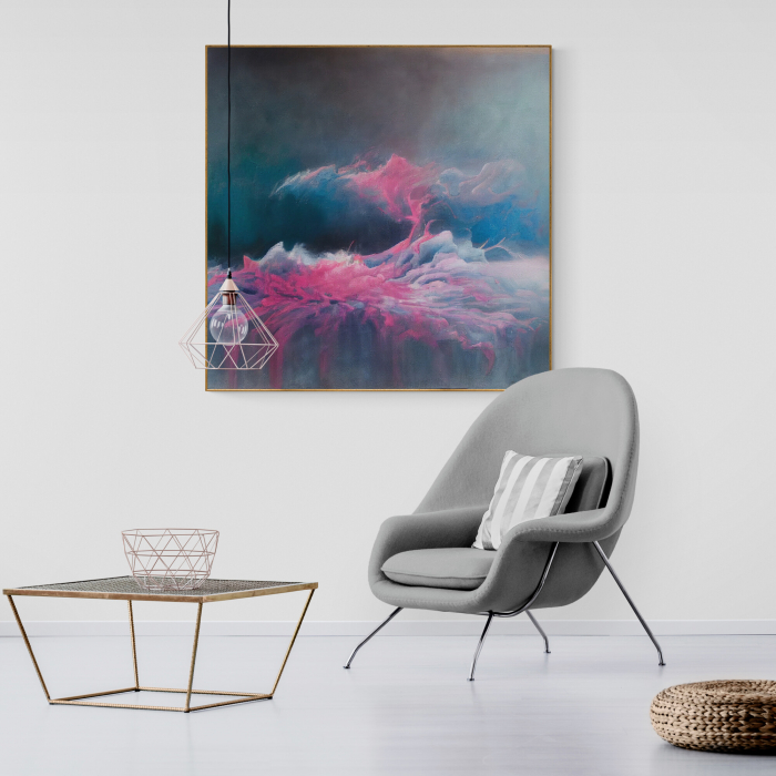 Tablou canvas, abstract, modern, nuante roz, pentru living, birou [1]