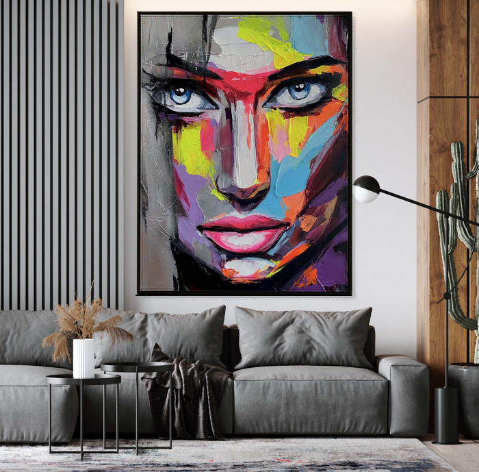 Tablou canvas, abstract, portret fata, colorat, pentru dormitor, living, hol modern [1]