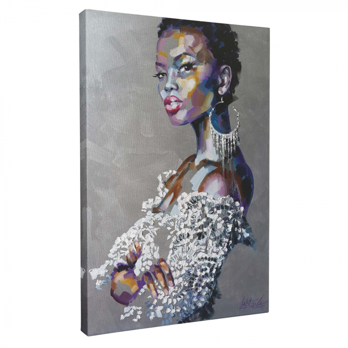 Tablou canvas, abstract, portret fata africana, gri, pentru dormitor, living, hol [2]