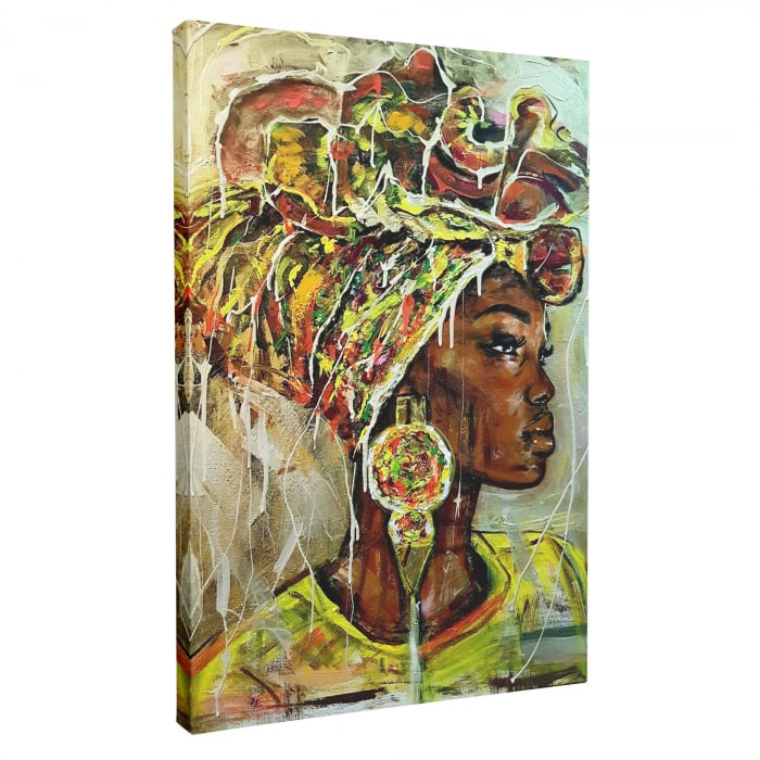 Tablou canvas, abstract, portret fata africana, multicolor, pentru dormitor, living, hol [2]