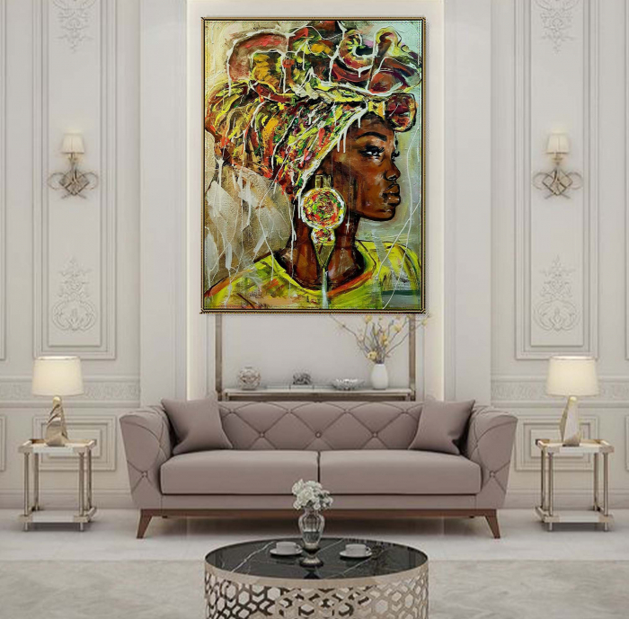 Tablou canvas, abstract, portret fata africana, multicolor, pentru dormitor, living, hol [1]
