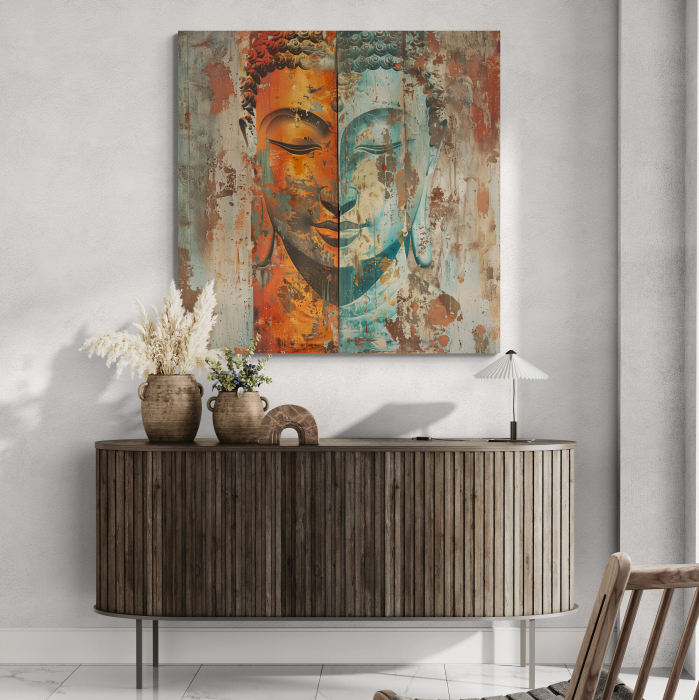 Tablou Canvas Buddha Portocaliu Albastru [1]