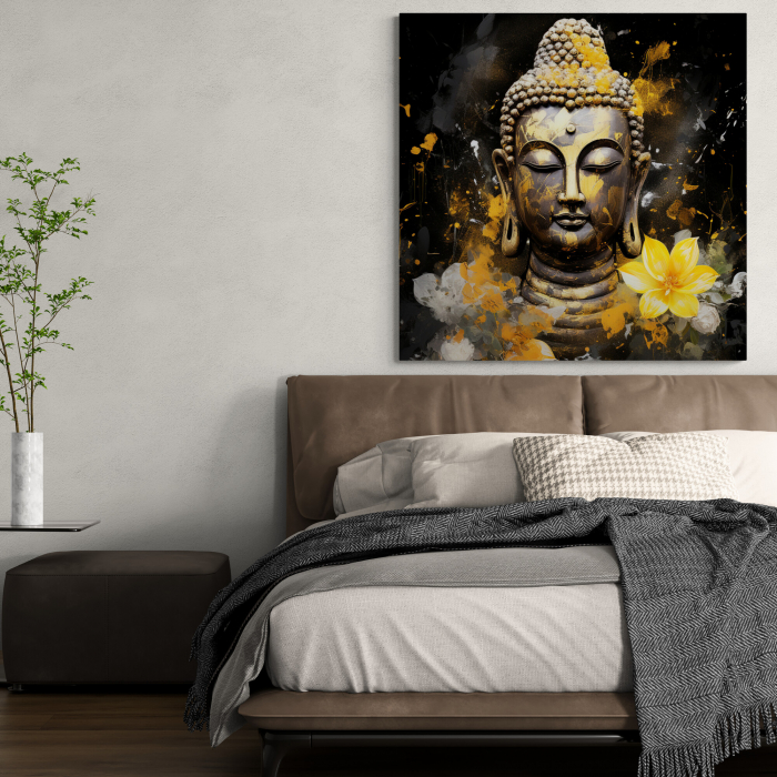 Tablou Buddha Galben cu FloarI [1]