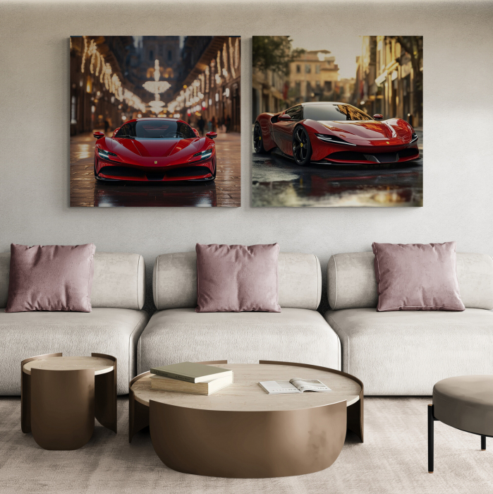 Tablouri canvas mașini Ferrari roșii, imortalizate pe străzi elegante [1]