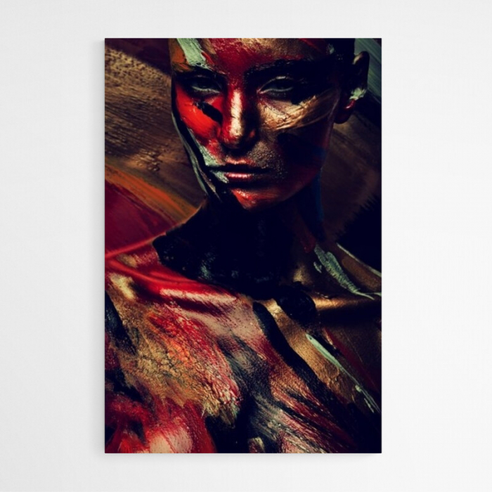 Tablou canvas, Intaglio, grosime 3,8 cm, premium, în tonuri de verde, auriu, rosu, print modern pe panza [3]