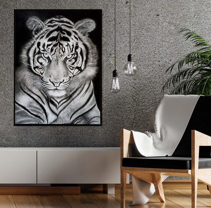 Tablou canvas, alb negru, Tigru, pentru living [1]
