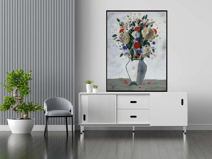 Tablou abstract color clasic cu flori de primăvară, printat pe panză premium. [1]