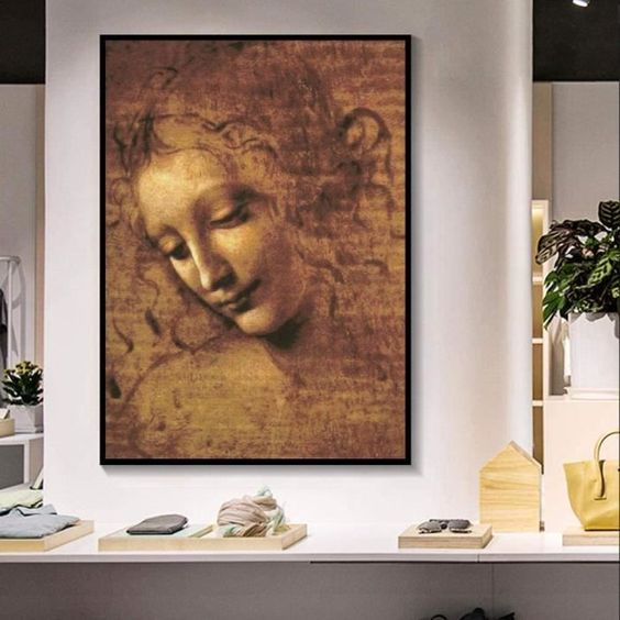 Reinterpretare abstractă a La Scapigliata de Leonardo da Vinci pe canvas. [1]
