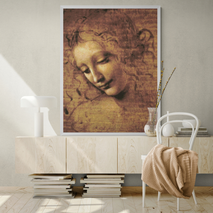 Reinterpretare abstractă a La Scapigliata de Leonardo da Vinci pe canvas. [2]